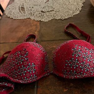 Victoria's Secret Red and Teal Lace Push-Up Bra